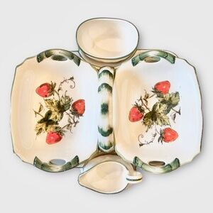 Vintage Shafford 70s Strawberry Serving Caddy/Tray Creamer Sugar Bowl 11 Pieces